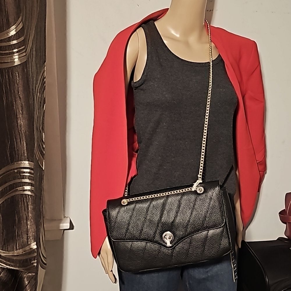 Anna Paola Crossbody Shoulder Genuine Leather Bag NWT Black - Picture 4 of 8